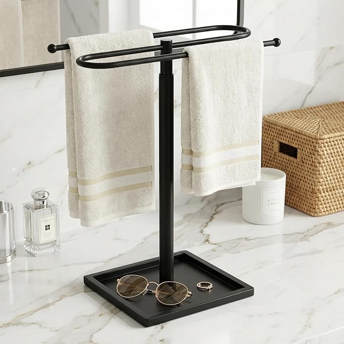 Adjustable Height Towel Holder Stand, S-Shape Hand Towel Holder for Bathroom, Countertop Hand Towel Stand with Bottom Storage, Bathroom Hand Towel Stand with Highly Stable