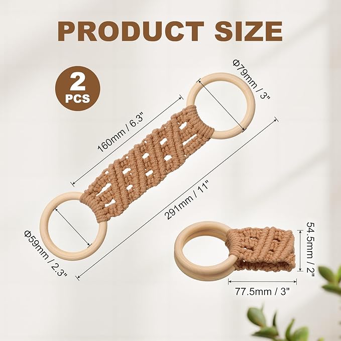 uxcell 2Pcs Kitchen Dish Towel Holder, 11"x3" Crochet Towel Ring with Hanging Loop for Cabinet House Oven Stove Door, Light Red