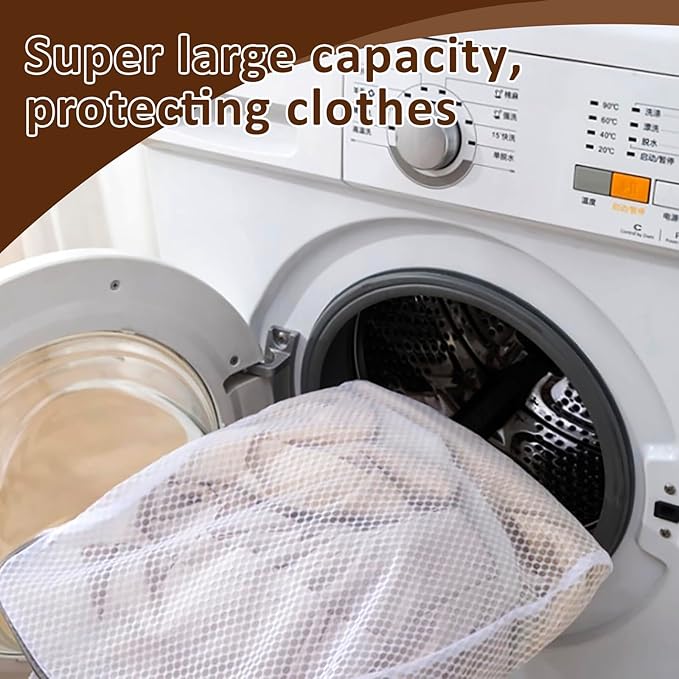 Hanging Washable Laundry Hamper, Over Door Mesh Laundry Bag with 2 Hooks, Tangle-Free Delicates Protector