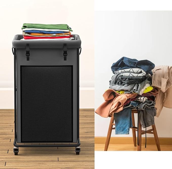 YKDIRECT 150L Large Laundry Hampers, Oxford Fabric Laundry Hampers Clothes Hampers, Metal Frame and Removable Bag Design with Wheels, Suitable for Bedroom, Bathroom, Dorm Room, Laundry Room (Grey)