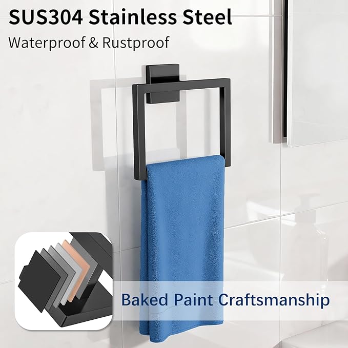 Bathroom Accessories Set 10-Piece Stainless Steel Modern Wall Mount Towel Racks for Bathroom 16In, Matte Black