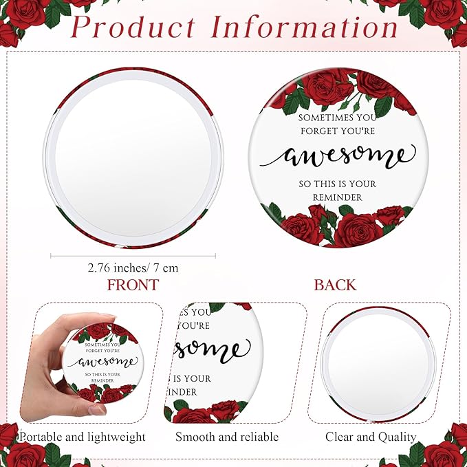 25 Set Mother's Day Inspirational Compact Mirror Religious Bulk Gift for Women Christian Mini Makeup Pocket Mirror Administrative Professional Gift with Card for Volunteer Employee Teacher (Rose)