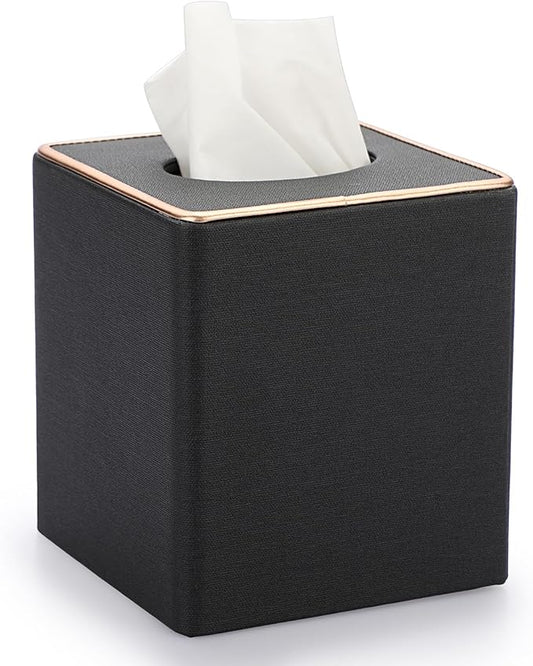 Sumnacon Tissue Box Cover Square Tissue Box Stylish Linen Tissue Box Holder with Magnetic Bottom, Cube Tissue Cover for Living Room Bathroom Table Desk Countertop Home Office Car Hotel, Black