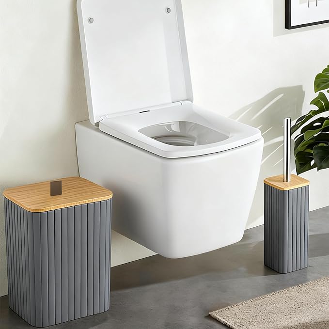 Bathroom Set - 9PCS Grey Bathroom Accessories Set Toilet Brush Holder Set Soap Dispenser Decorative Countertop Bathroom Accessory Set with Trash Can Bathroom Decor Set for Home, Restroom
