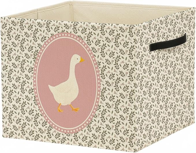 Goose Girl Nursery Storage Bin Box with Handles, Pink Goose Cottagecore Floral Foldable Baskets Organizer for Kids Girls Room Nursery Bedroom Bathroom Home Clothes Toys Books