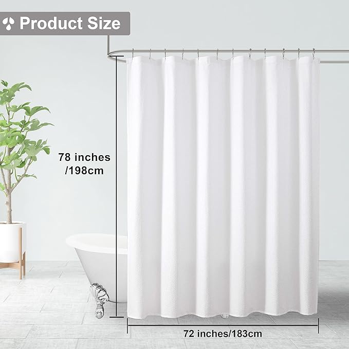 OVZME Berry White Shower Curtain, Embossed Textured Fabric Shower Curtain for Bathroom - Soft Cloth & Hotel Spa Luxury, Water Repellent, Machine Washable Long Shower Curtain, 72X78, White
