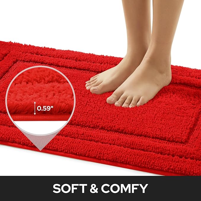 HOMEIDEAS Bathroom Rugs Sets 2 Piece, Super Soft and Absorbent Non Slip Microfiber Machine Washable Bath Mat Set (20" x 32" + 16" x 24", Red)