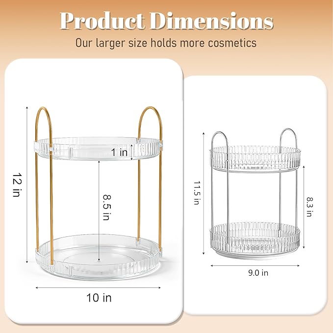 Anyoifax 360 Rotating Makeup Organizer 2 Tier Large Capacity Perfume Skincare Tray for Dresser Spinning Bathroom Counter Organizer for Vanity Lazy Susan Turntable Storage for Kitchen, Clear