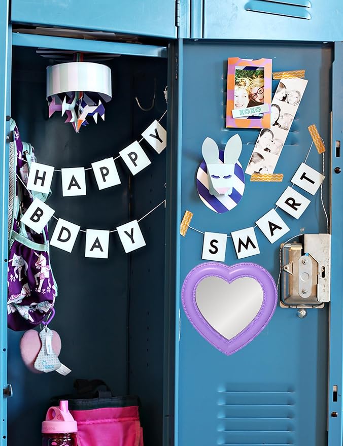 Magnetic Heart Mirror, 6.9"x7.3", School & Office Cabinet Mirror, Magnetic Makeup Mirror for Girls, Bathroom & Gym Locker (Purple)