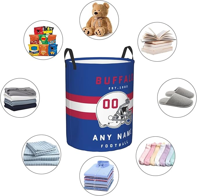 Custom Buffalo Laundry Hamper - Personalized Football Style Laundry Basket - Customized Name and Number - Dirty Clothes Hamper Waterproof Large Capacity Hamper for Bedroom Bathroom Living Room