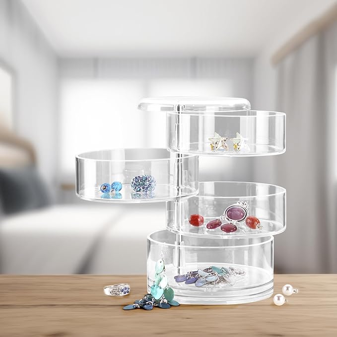 WENKO 20990100 Cosmetic organizer Tower Transparent - 4 compartments, Acrylic, 11.5 x 17.5 x 11.5 cm, Transparent