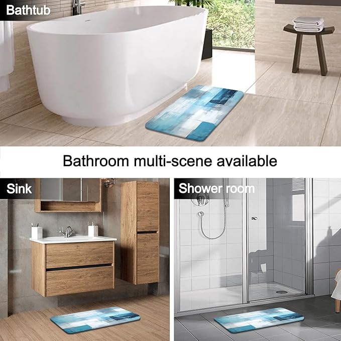 Lnond 4Pcs Bathroom Shower Curtain Sets with Rugs,Turquoise White Painting Art Bathroom Sets with Shower Curtain and Rugs and Accessories
