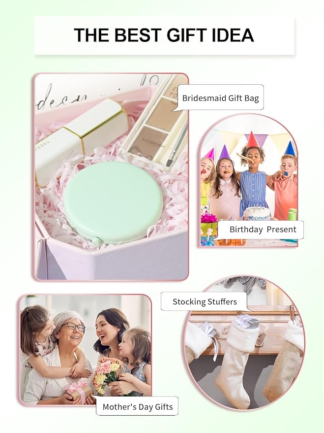 Compact Mirror for Purse, Pack of 12 Double-Sided 1X/2X Magnifying Metal Pocket Makeup Mirrors(Round, Cyan)