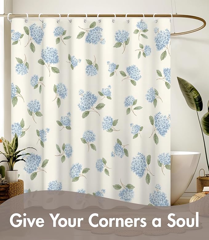 MAMUSE Shower Curtain for Bathroom - Cute Aesthetic Decorative Modern Girly Unique Girls Design Pretty Women Waterproof Fabric Cloth Cortinas de Baño Bathtub 72 x 72 Inch, Small Blue Flower