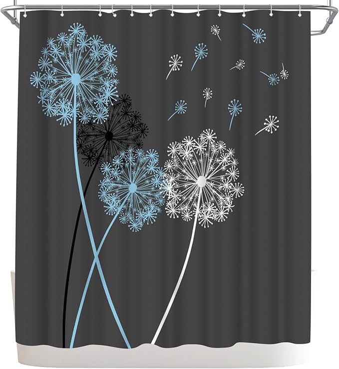 WELMECO Dandelion Shower Curtain Blue and Grey Grey Shower Curtain Bathroom Decor Polyester Fabric, 72x72inch