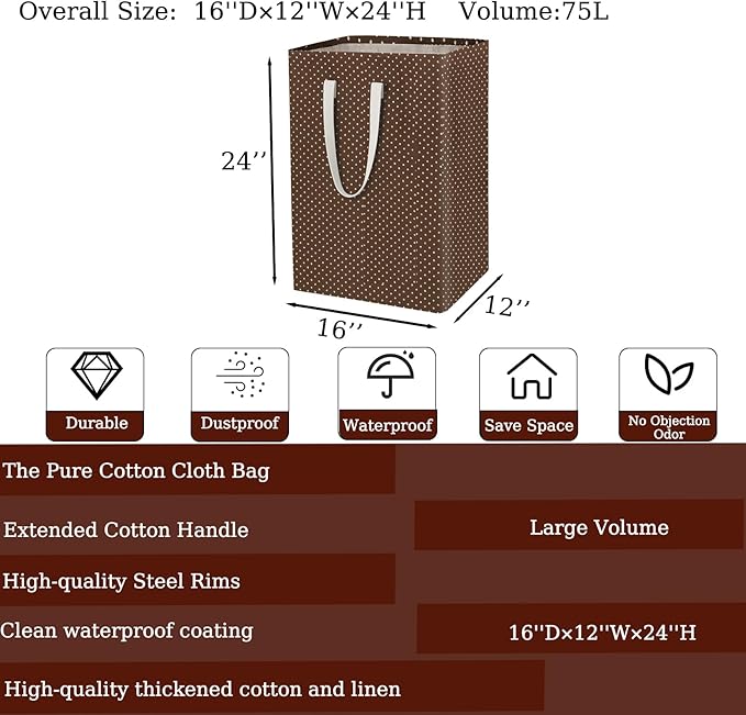 Waterproof Laundry Hamper Collapsible Laundry Basket Leather Handle Laundry Bag Large Clothes Storage Toy Organization for Bathroom Bedroom Laundryroom College Dorms (KaDian-01)