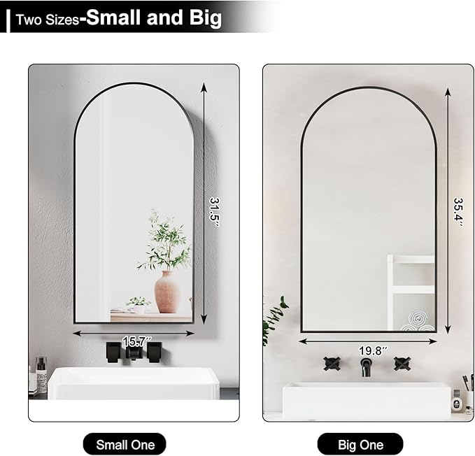 20x36 Black Arched Medicine Cabinet with Mirror, Wall Mounted Only,Arch Brushed Black Medicine Cabinet Surface Mount,Bathroom Mirror Cabinet for Bathroom