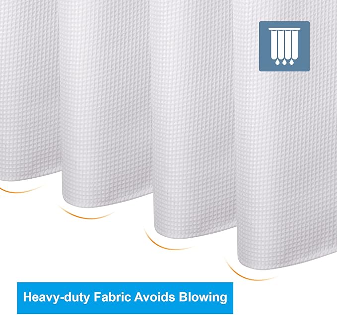 AmazerBath Stall Shower Curtain 60 x 72 Inches, Waffle Shower Curtain White, Fabric Shower Curtains Heavy Duty 240GSM, Hotel Quality Bathroom Shower Curtains