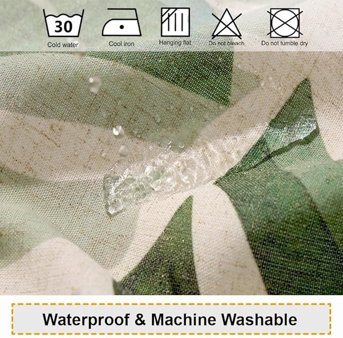 Baccessor Linen Shower Curtain Long 72 W X 84 L Inch Tropical Green Leaf Shower Curtains Botanical Banana Monstera Leaf Palm Tree Waterproof Heavy Duty Fabric Cloth Shower Curtain for Bathtubs Hotel