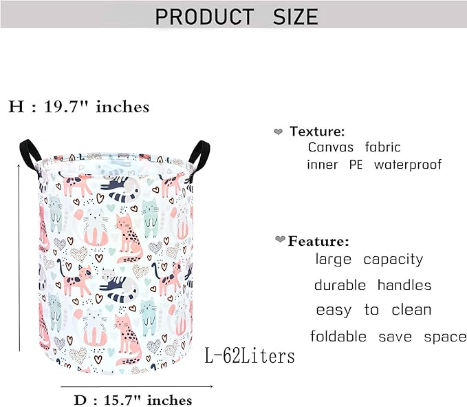 KUNRO Round Cat Laundry Gift Basket Storage Hamper, Clothes Storage Organizer Bins, Shelf Basket with Handles for Room Decor