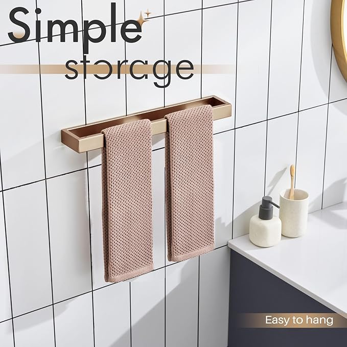 KOKOSIRI Towel Holder 16-Inch Hand Towel Bar Kitchen Rack Champagne Bronze Stainless Steel for Bathroom Wall Mount, 1 Pack B4008CPG-L16