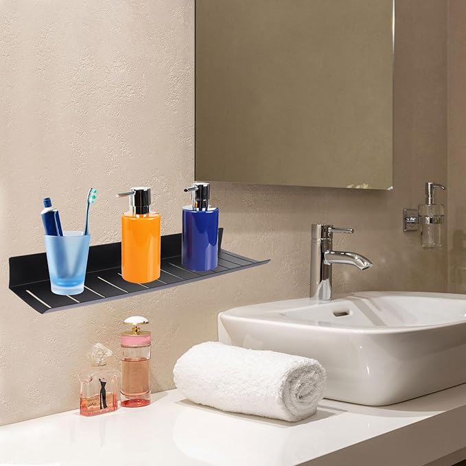Luxshiny Space Aluminum Wall Rack Black Hanging Storage Shelf for Bathroom Wall-Mounted Multi-use Organizer with Creative Design Modern Floating Shelf for Perfume and Items