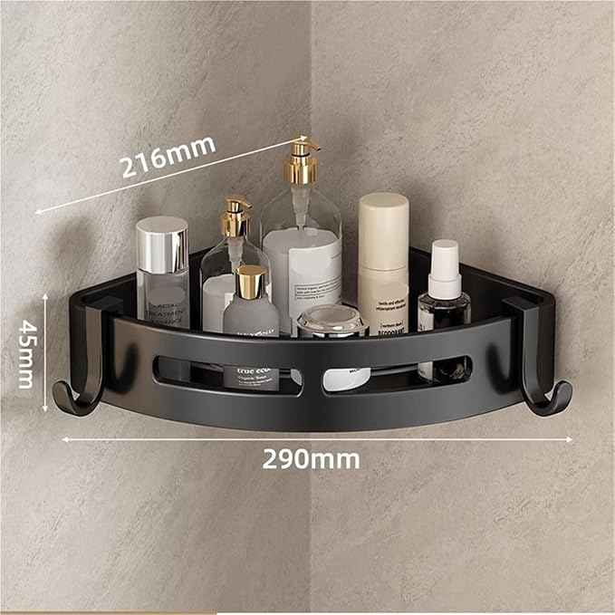 Triangular Wall-Mounted Shelf for Bathroom Or Toilet Area Rectangle Additional Balcony Storage Space for Small Bathrooms(Black,Semicircle_1PCS NO Bars)