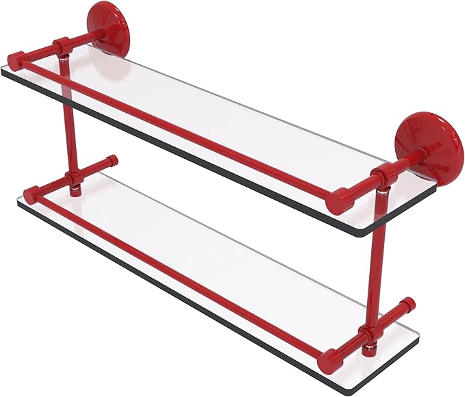 Allied Brass MC-2/22-GAL-FER Monte Carlo 22 Inch Double Glass Shelf with Gallery Rail, Fire Engine Red