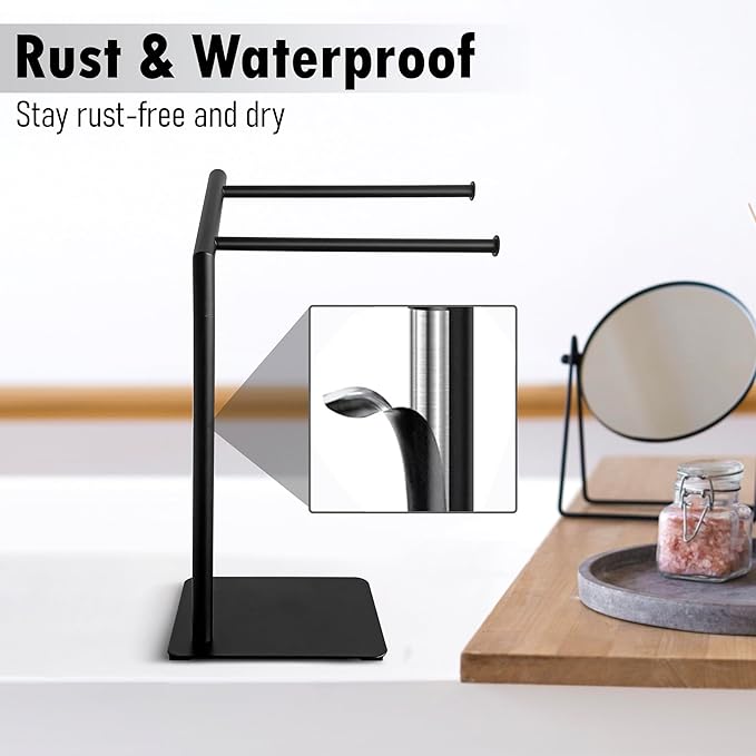 18" Premium Design Hand Towel Holder for Bathroom Towel Racks for Bathroom Freestanding Standing Towel Rack Bathroom Hand Towel Holder Countertop Towel Stand Toalleros para Baños Modernos