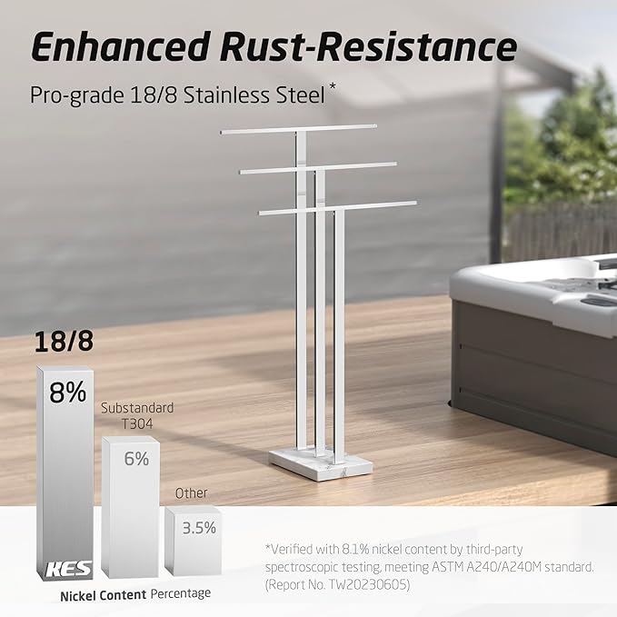 KES Standing Towel Rack 3-Tier with Marble Base, Free Standing Towel Racks for Bathroom Floor, Fits Large Bath Towel & Hand Towel, 18/8 Stainless Steel Polished Finish, BTH217S3