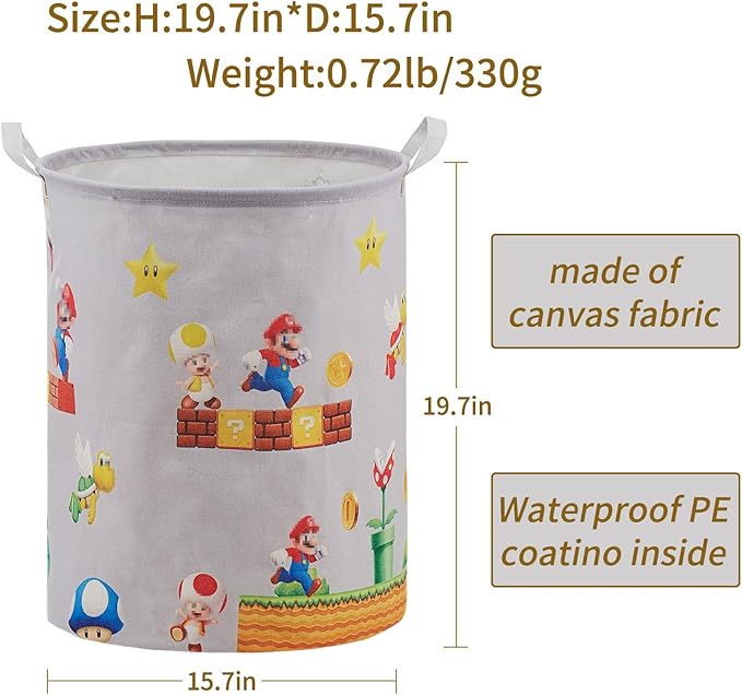 Super Storage Basket,Baby Laundry Large Hamper,Waterproof Nursery Bedroom Decor,Brothers Dirty Clothes Basket for Kids,Boys and Girls Birthday Gift Bag Bathroom Set Toy Bin(Grey,Round)