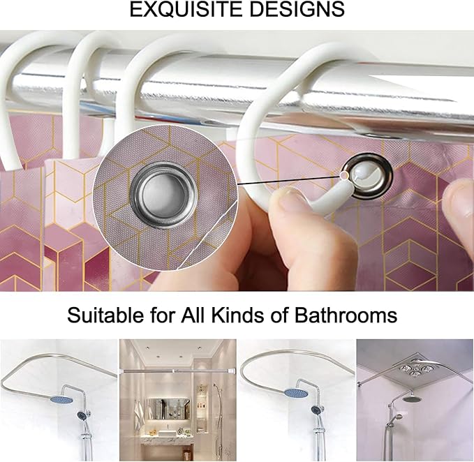 Lnond 4Pcs Bathroom Sets with Shower Curtain and Rugs, Red Bathroom Shower Curtain Sets, Red Gradient Modern Bathroom Decor Sets with Rugs and Accessories