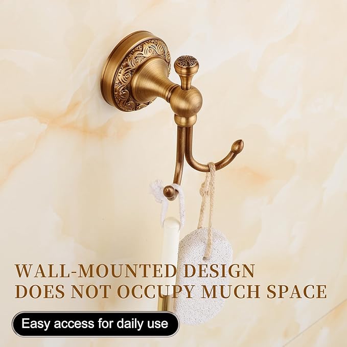 MOGFCT Wall Mounted Bathroom Robe Hook, Towel Hanger Antique Brass Pattern Carving,Brushed Bronze