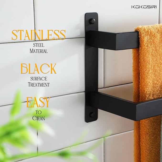 KOKOSIRI Towel Bars Black Bath Towel Holders 32 Inches Bathroom 2-Tiers Ladder Towel Rails Wall Mounted Towels Shelves Rack Stainless Steel, B5008BK-L32