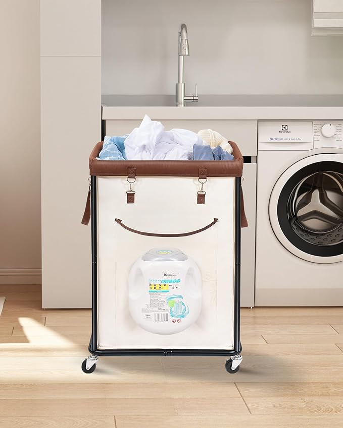 STORAGE MANIAC Large Laundry Basket with Wheels 160L Rolling Laundry Hamper Laundry Cart with Metal Frame and Removable Bag, Clothes Hamper for Bedroom, Bathroom, Dorm Room, Laundry Room, Beige