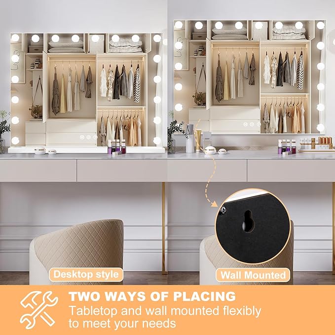 Moonee Hollywood Vanity Mirror with Lights,Makeup Mirror with 18 Dimmable Bulbs and 10X Magnification,3 Colors Modes,Aluminum Metal Frame,USB Charging Port（32" x 24"）