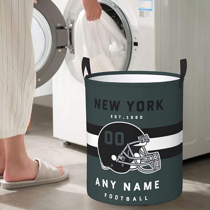 Custom New York Laundry Hamper - Personalized Football Style Laundry Basket - Customized Name And Number - Dirty Clothes Hamper Waterproof Large Capacity Hamper for Bedroom Bathroom Living Room