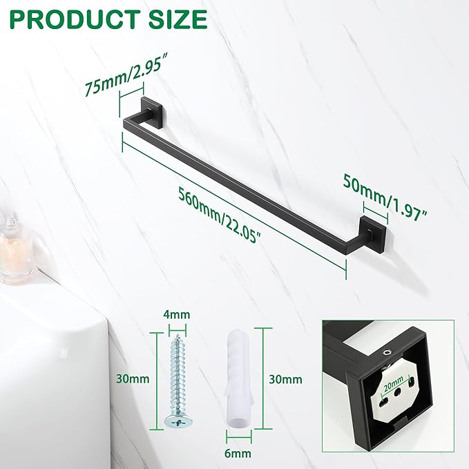 Alise Towel Bar for Bathroom,24 in Towel Holder Towel Racks for Bathroom Wall Mount,SUS304 Stainless Steel Towel Rail Towel Hanger Matte Black