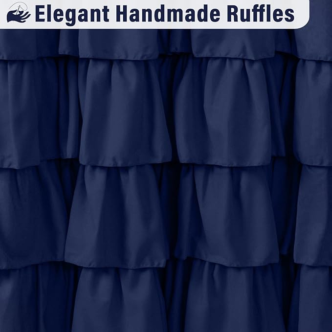 Seasonwood Navy Blue Shower Curtain for Bathroom Ruffle Shower Curtain 72 X 78 Inches Farmhouse Shower Curtains with Buttons & Blue Ruffles
