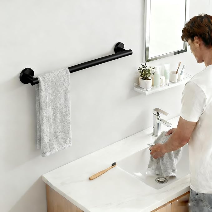 Towel Racks for Bathroom, Stainless Steel Towel Rack, Bathroom Towel Holder, Towel Bar for Bathroom Wall, Towel Holder for Bathroom Wall, Bathroom Towel Rack, Towel Bar, Bathroom Accessories (Black)