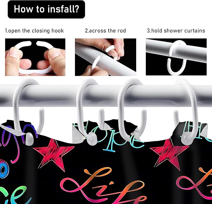 AZHM Inspirational Quotes Shower Curtain Set 4 PCS Motivational Bathroom Decor Set with Neon Typography, Bathroom Shower Curtain Accessory Set