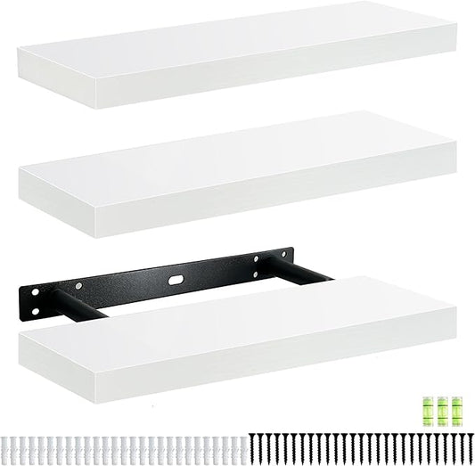 Floating Shelves for Wall, Rustic Wood Shelf for Room Decor/Storage/Display, Small Wall Mounted Hanging Shelves with 20lb Capacity for Bathroom, Living Room, Kitchen (White)