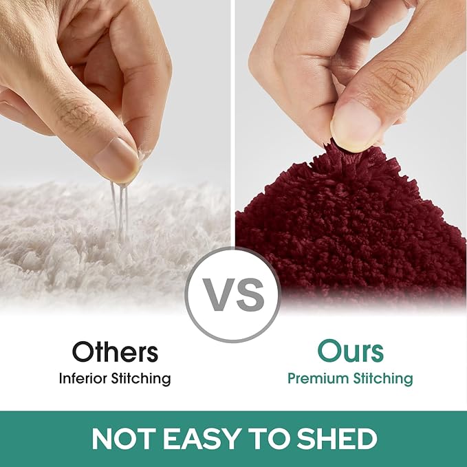 HOMEIDEAS Bathroom Rugs Sets 2 Piece, Super Soft and Absorbent Non Slip Microfiber U-Shaped Toilet Bath Mat Set (20"x32"+U20 x24, Burgundy Red)