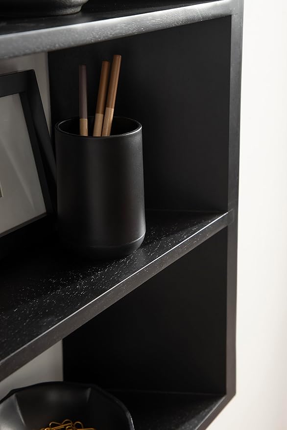 Kate and Laurel Akita Modern Angled Three-Tier Wall Shelf, 20 x 6 x 26, Black, Decorative Over The Toilet Shelf for Use as Bathroom Storage or Living Room Display Shelving