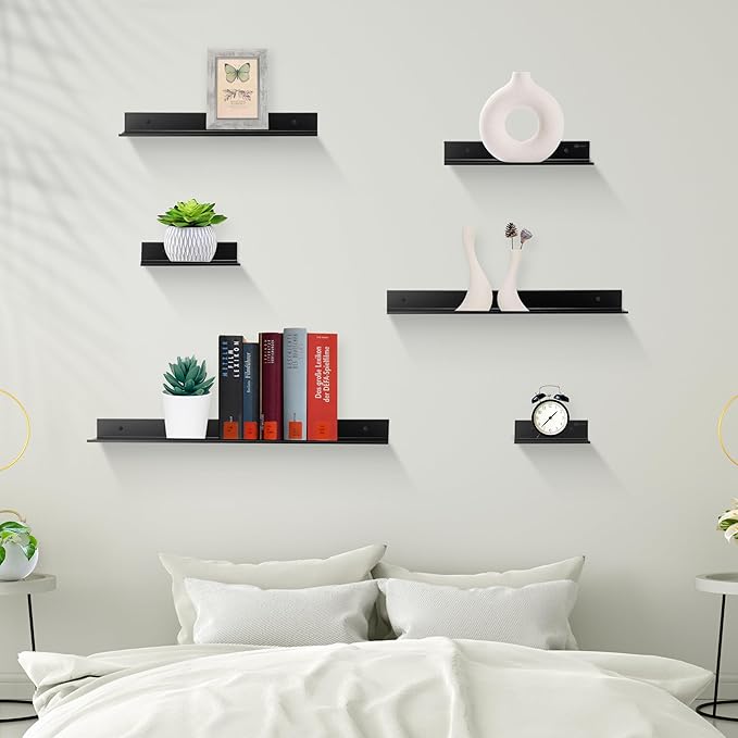 Z metnal Bathroom Shelf, Floating Shelves, Metal Display Wall Shelf, Aluminum, Wall Mounted, Matt Black,16 inch, 2 Pack