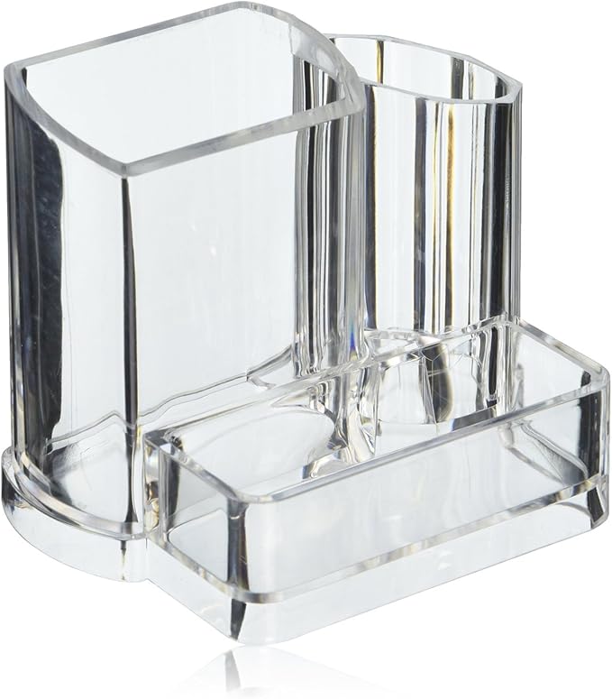 Clear Acrylic Makeup Brush and Cosmetic Holder with 3 Compartments B11704 (LS01466)