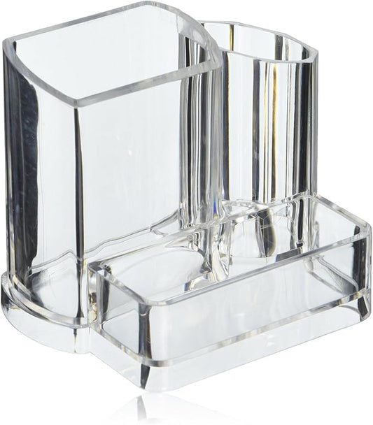 Clear Acrylic Makeup Brush and Cosmetic Holder with 3 Compartments B11704 (LS01466)