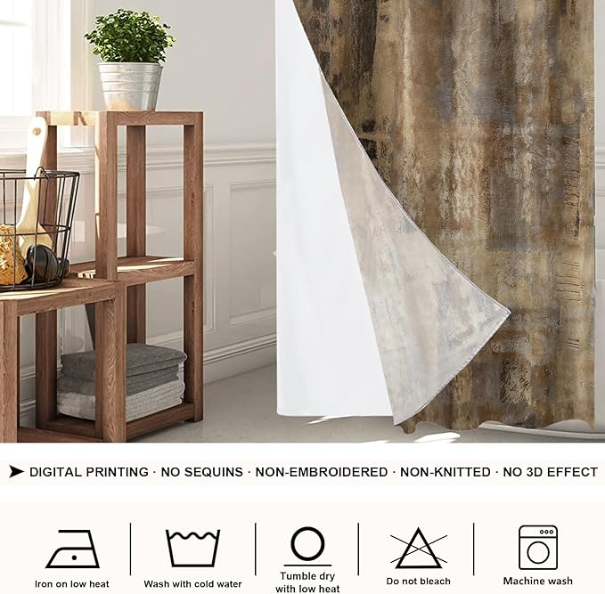 Shrahala Brown Abstract Art No Hooks Shower Curtain with Snap in Liner Set, Grey Acrylic Bathroom Décor Polyester Fiber Waterproof for Stall Bathtubs 35.5 X 74 in
