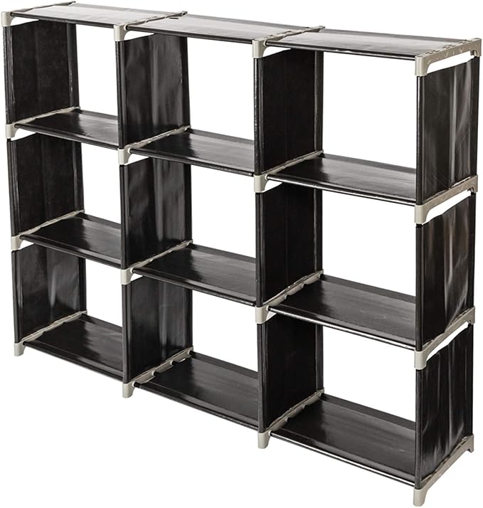 3‑Tier Storage Shelf with 9 Compartments – Multifunctional Organizer, Easy Assembly, Black
