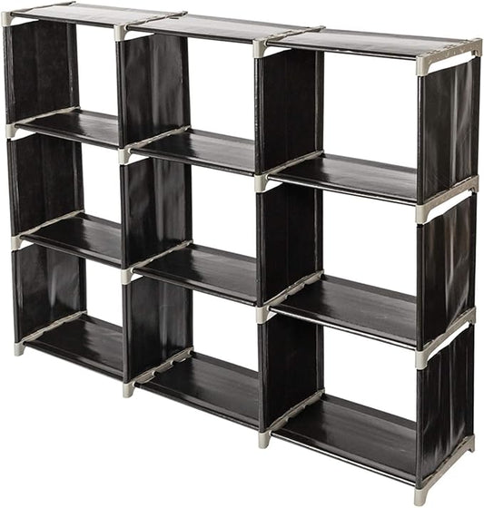 3‑Tier Storage Shelf with 9 Compartments – Multifunctional Organizer, Easy Assembly, Black